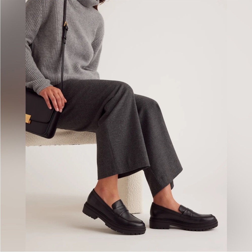 Quince black leather lug sole loafer